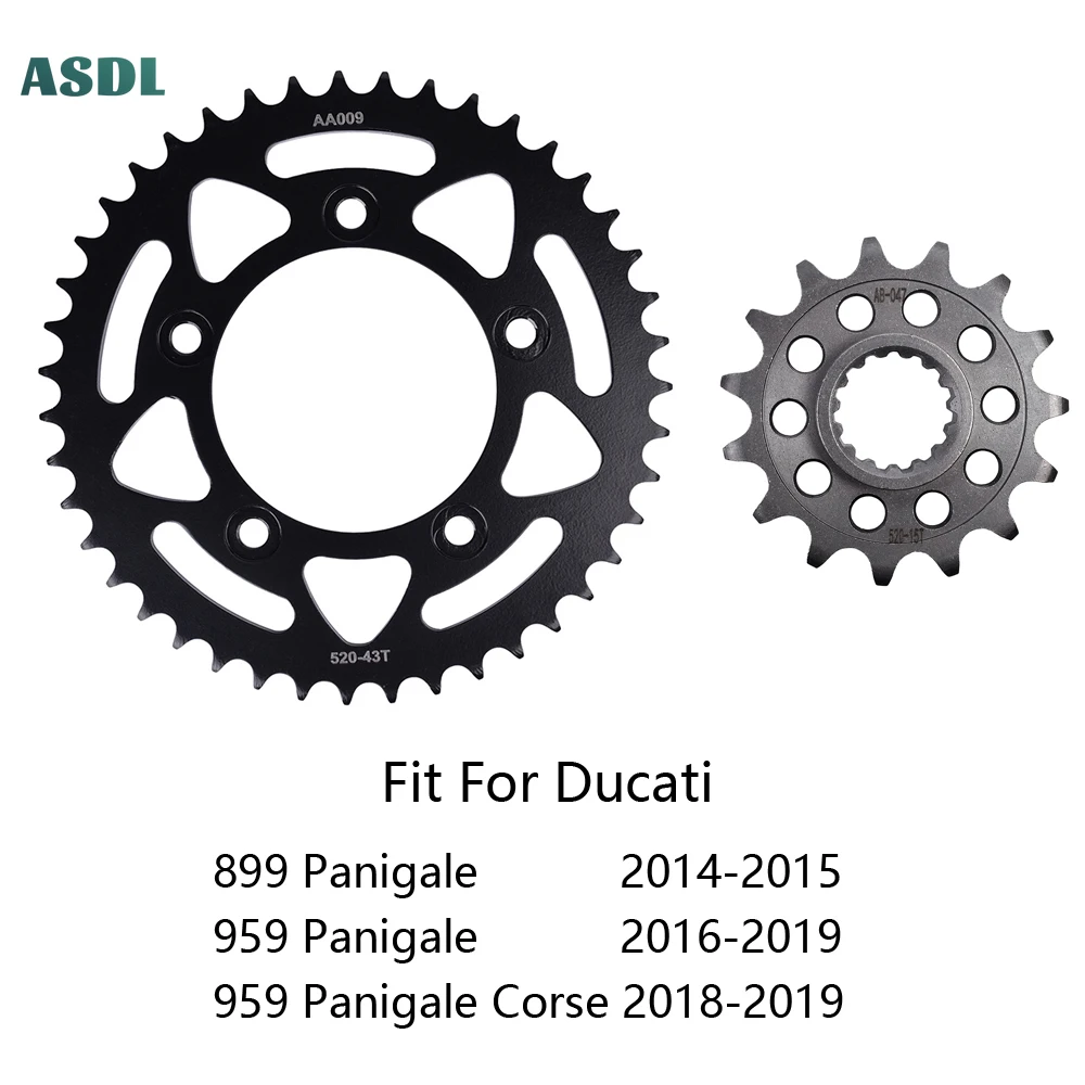 

520 Chain 43T 15T Motorcycle Front and Rear Sprockets For Ducati 937 Monster 2021-2023 899 959 Panigale Corse 2016-2019