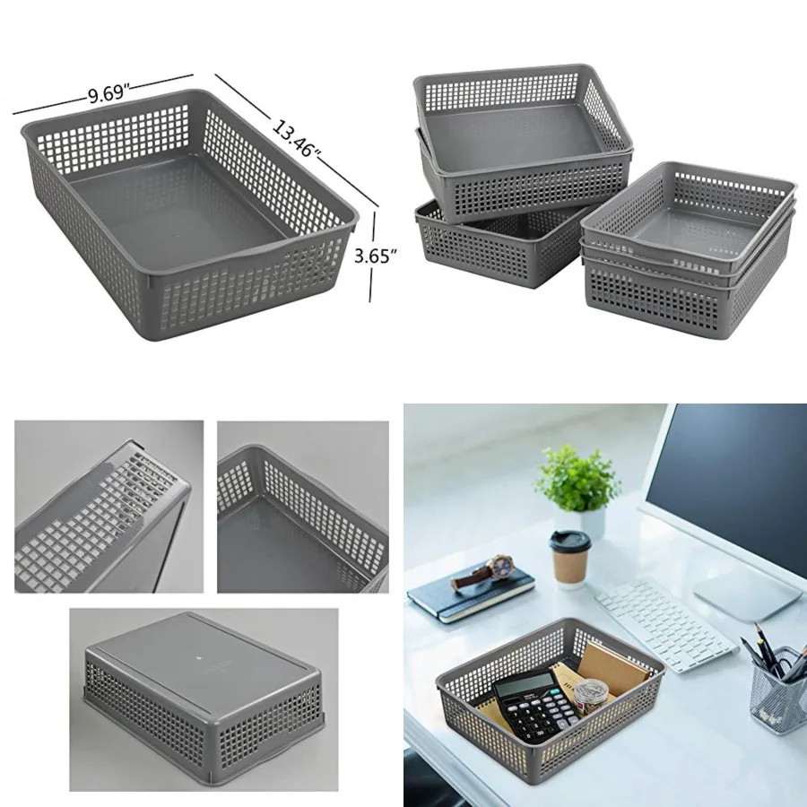 

Пластиковая корзина формата А4, настольный лоток для хранения файлов для офиса и домашнего использования, набор из 6 прозрачных серых лотков для хранения файлов с