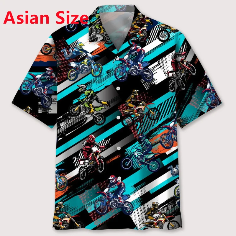 Full Print Flower Motocross Pattern Beach Shirts Casual Short Sleeve Button Hawaii Shirts For Men New In Men Holiday Aloha Shirt