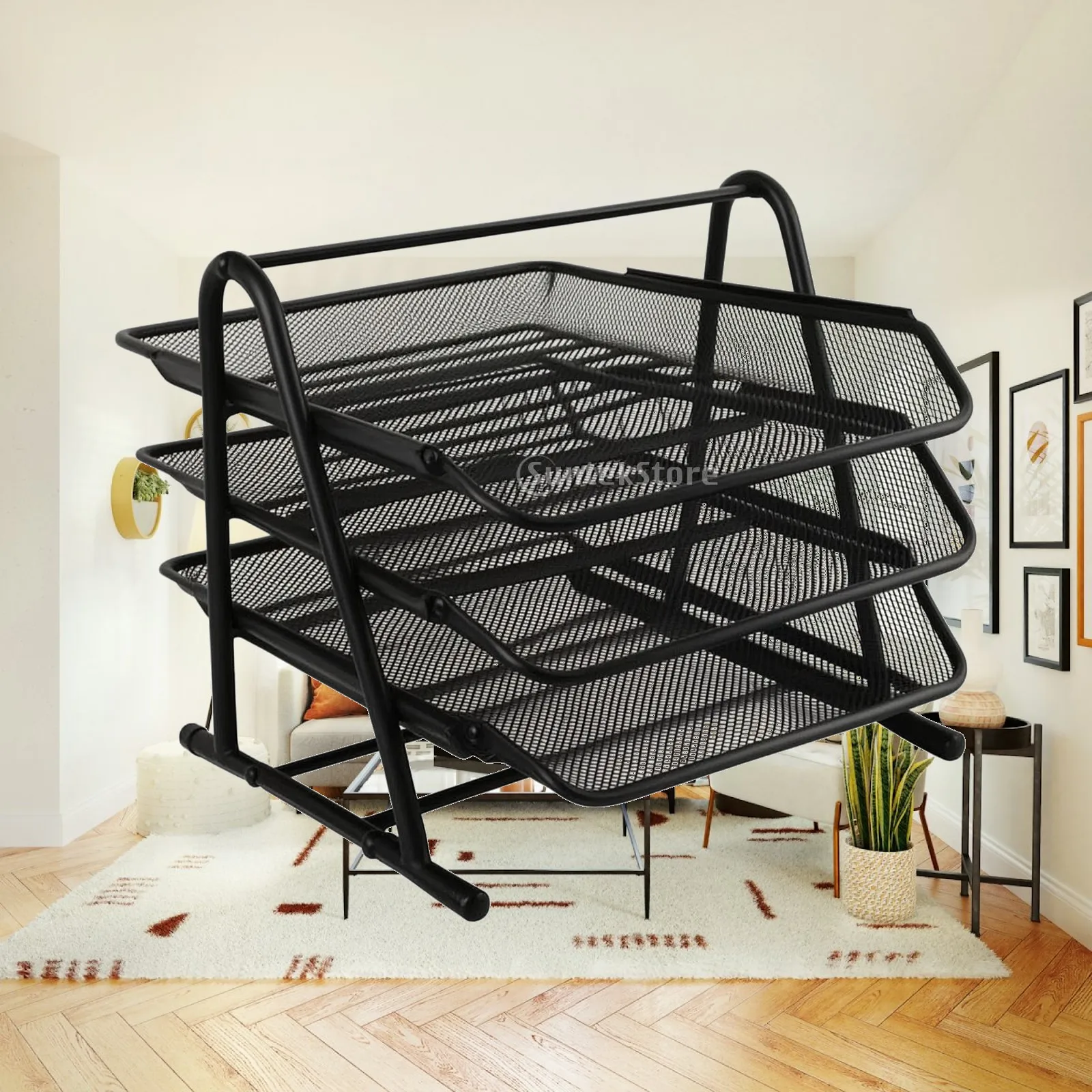 Desktop File Organizer Metal Mesh Paper Holder Office Storage Tray Desk Organizer for Work Efficiency