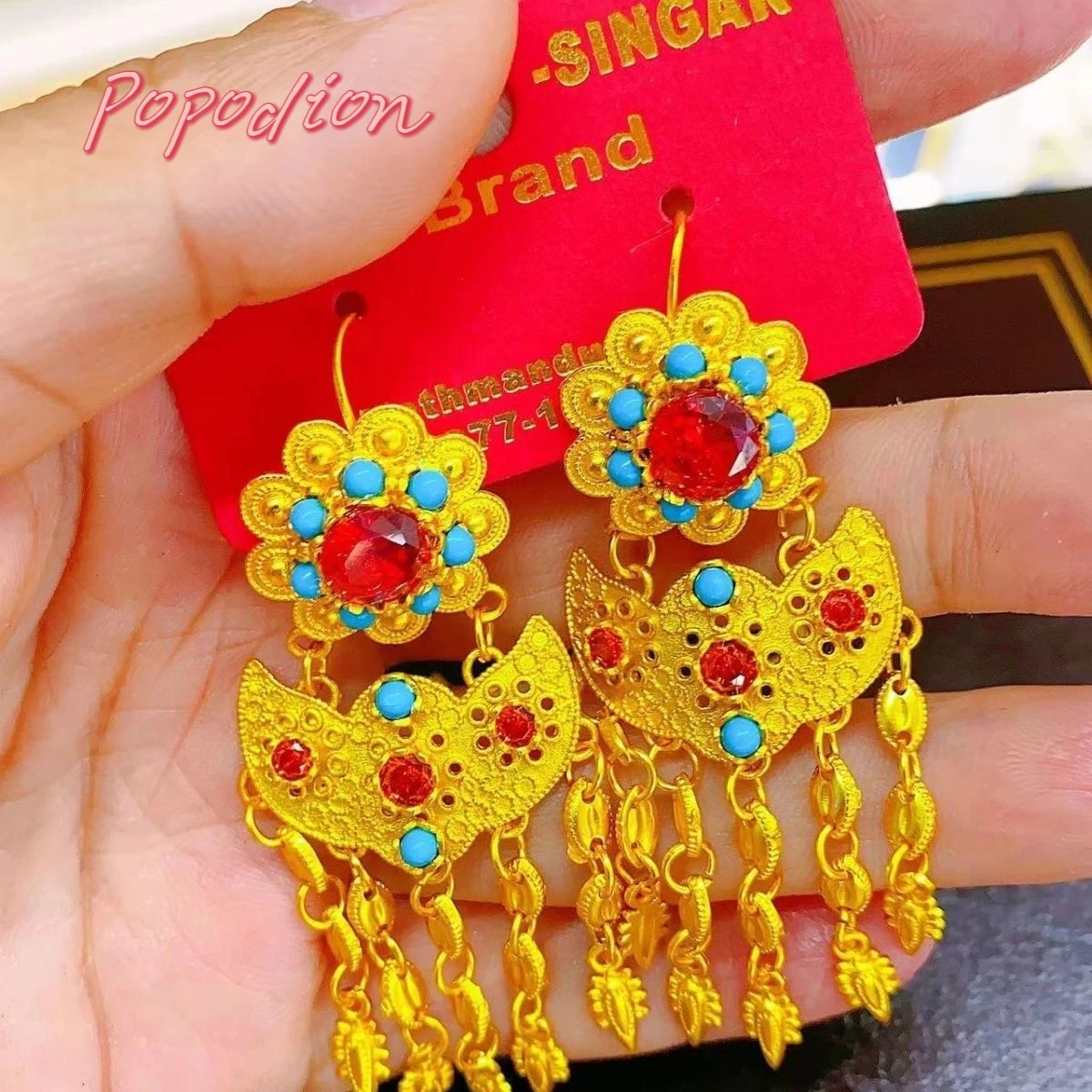 

Popodion New Dubai 24k Gold Plated Tassel Earrings Fashion Piece Women's Earrings YY10271