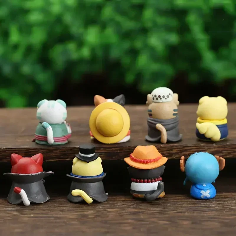 8 шт., аниме фигурки Luffy Zoro Cat Shape Ace Q Version Sabo