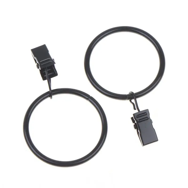 12 Stück Vorhangringe mit Clips, Metall-Vorhanghaken, schwarze Vorhangclips mit Ringen, Vorhangzubehör – Detail 7