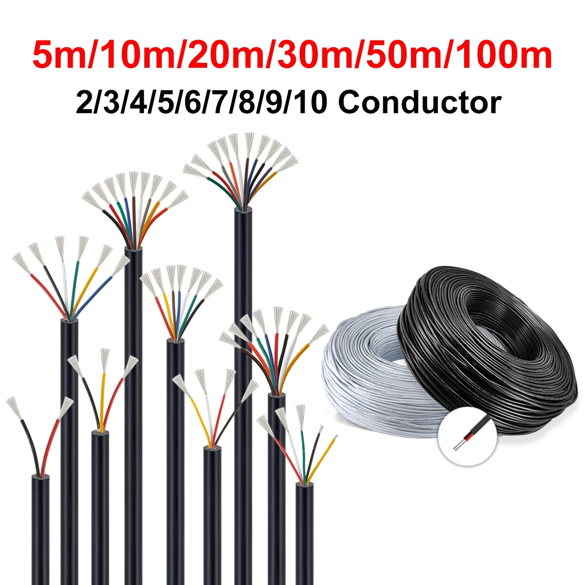 LED Strip Extension Cable 18 16 14AWG Flexible Solder Wire 2 3 4 5 6 7 8 Cores Car Cable For Audio Speakers Automotive Lamps