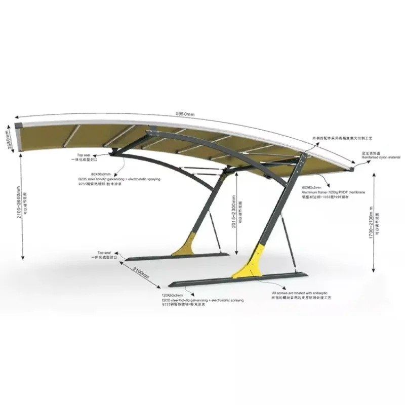 Wind Resistant Waterproof Portable Solar Aluminum Steel Carport Roof  Structure Car Parking Shed Tent Heavy  Duty UV  Protection