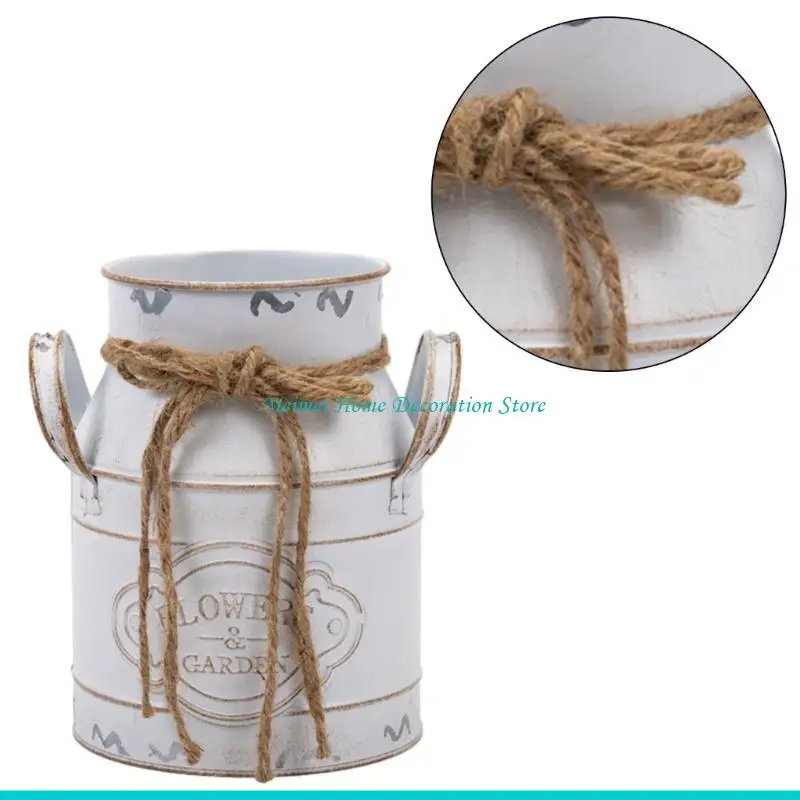 

H7BF Винтажная металлическая ваза для цветов Ведро для цветов Металлический горшок для фермерского дома Французское ведро