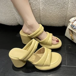 Trendy Women's Sandals 2024 Waterproof Table Flip-flops Women Casual Solid Color Fashion Wear Flip-flops Chunky Heels Women