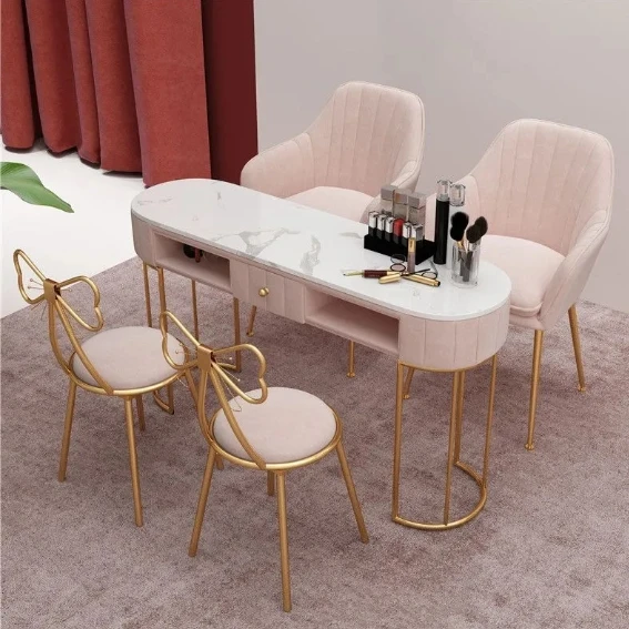 

Painted Iron Nail Table and Chair Set Economical Single and Double Nail Table