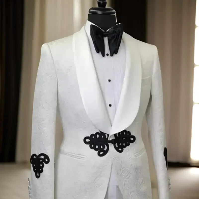 Floral Men Suit Jacket with Mandarin Buttons 1 Pc Fashion Wedding Blazer Slim Fit Shawl Lapel African Style Male Suit Jacket