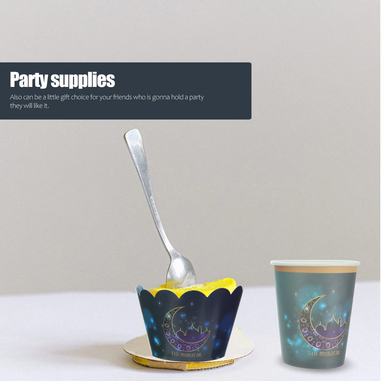 

36 Pcs Disposable Party Plates Cups Ramadan Paper Rims Coppers Festival Tableware Eid Mubarak Dishes Decorative Design