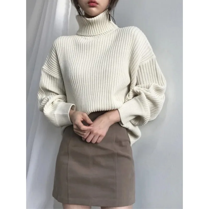 Korean Thicked Loose Woman Pullover Sweater Turtleneck Simple Natural Knitwear Autumn Winter Hot Soft Warm Female Elegant Jumper