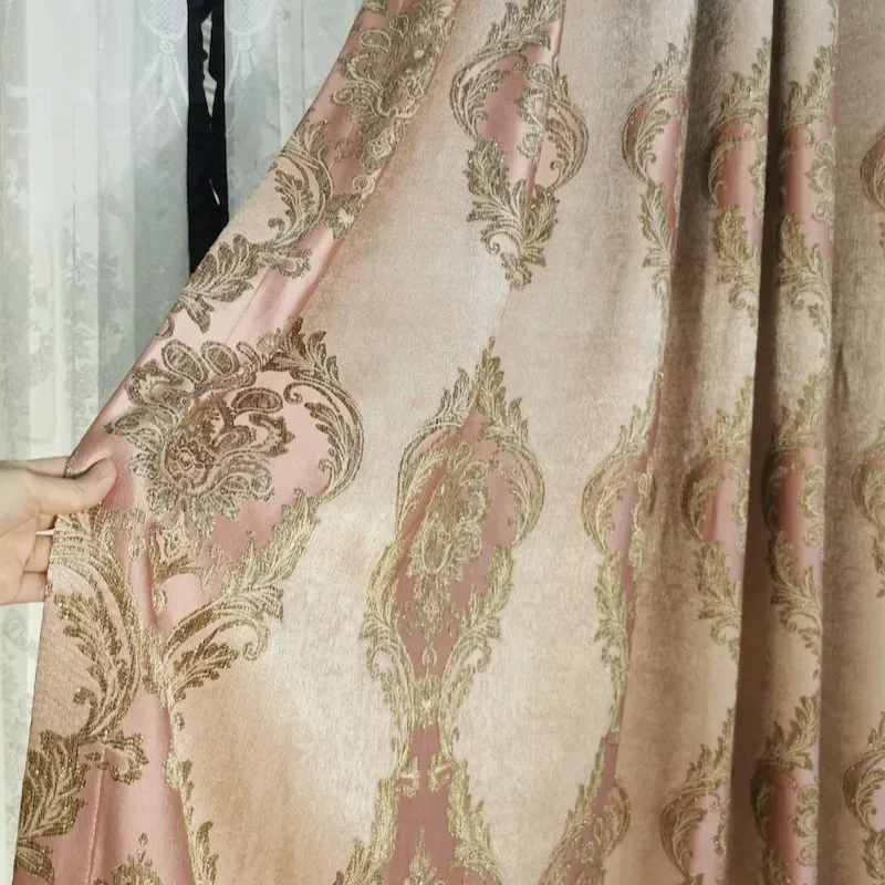 Gold Thread Jacquard Thickened Blackout Curtains for Living Room Bedroom French Window Balcony and Bay Window Customization