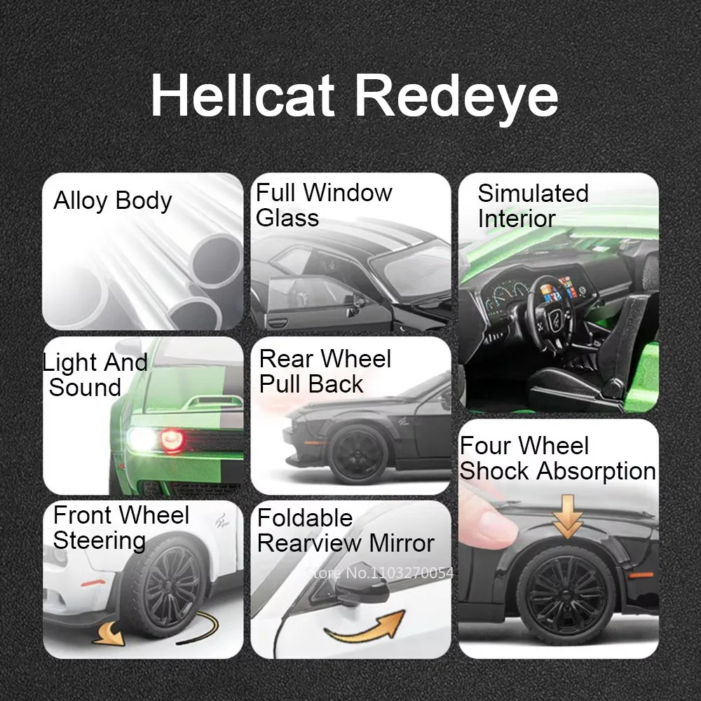 1:22 Hellcat تشالنجر SRT نموذج سيارة شرطة اللعب سبيكة دييكاست الأبواب فتح ضوء الصوت التراجع المركبات ديكور المنزل الحلي