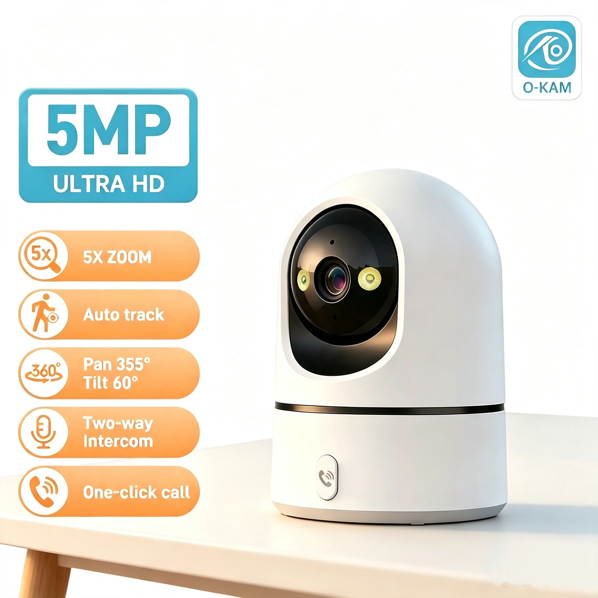5MP One-touch Call Indoor Baby Monitor WiFi PTZ Camera Auto Tracking Color Night Vision IP CCTV Surveillance Camera