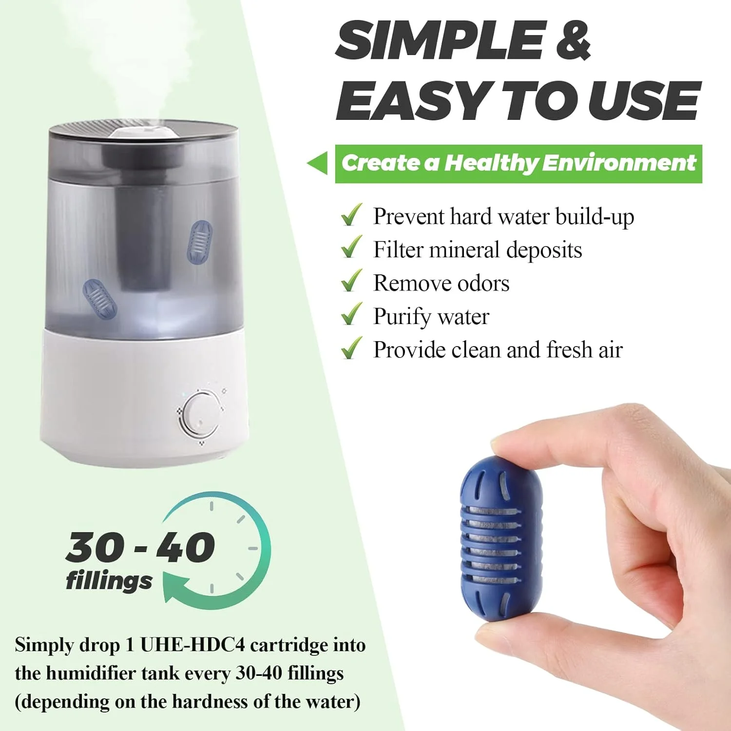 Paquete de 10 cartuchos de desmineralización aptos para humidificador ultrasónico filtro de cartucho de desmineralización UHE-HDC4-elimina la Mis blanca