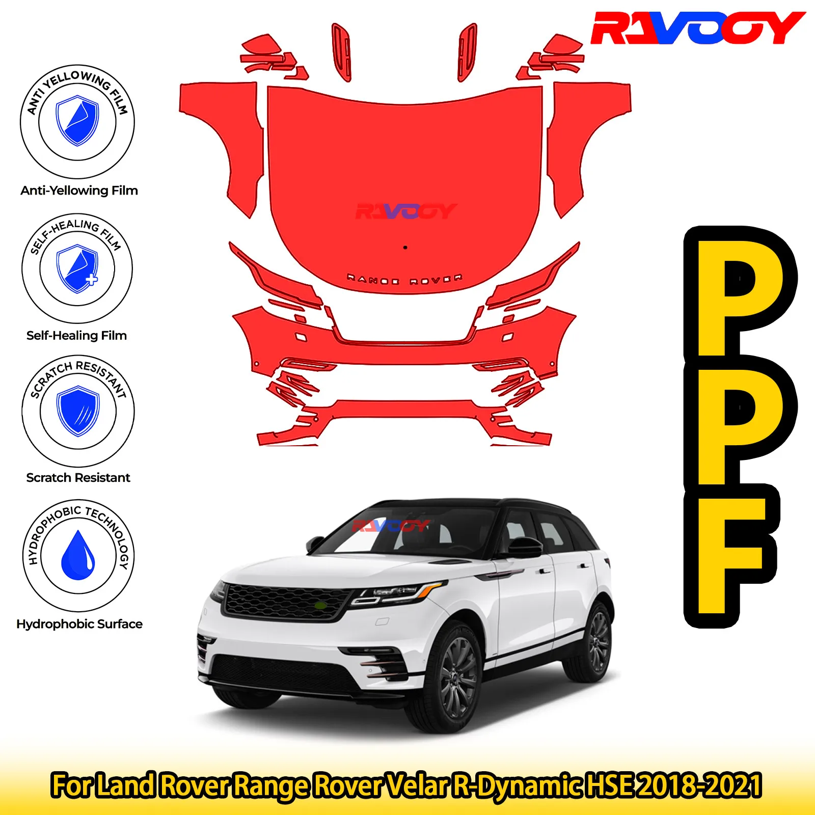 

For Land Rover Range Rover Velar R-Dynamic HSE 2018-2021 Glossy Matte Black Precut front PPF Kit Paint Protection Film
