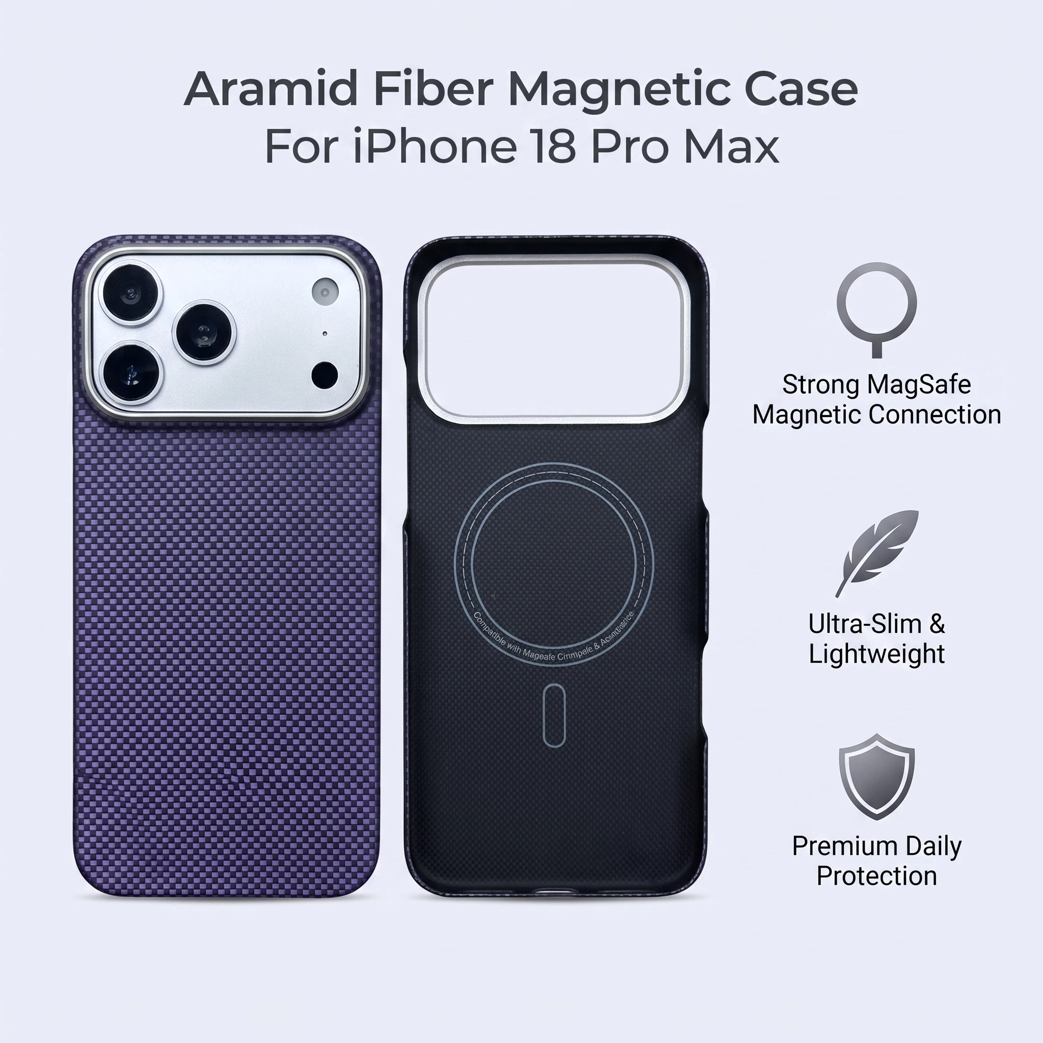 Ultra Thin For iPhone 18 Pro Max Case Real 600D Aramid Fiber Slim Magnetic Hard Shell Carbon Texture Armor Cover