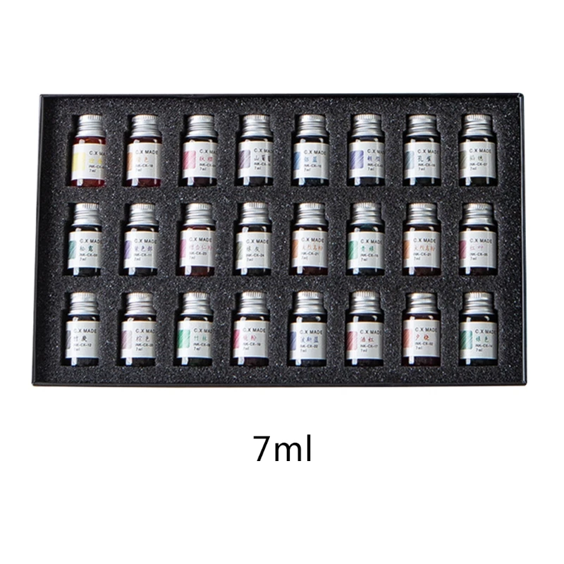 24 cores 7ml pó dourado para caneta tinteiro caligrafia escrita pintura papelaria