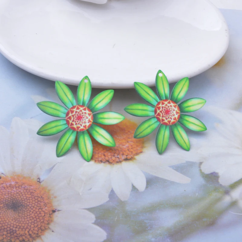 6 Stück AB8375 Neues Design Edelstahl Bunte Blumenanhänger Bemalte Sonnenblumen-Anhänger Schmuck Ohrring-Zubehör – Detail 8