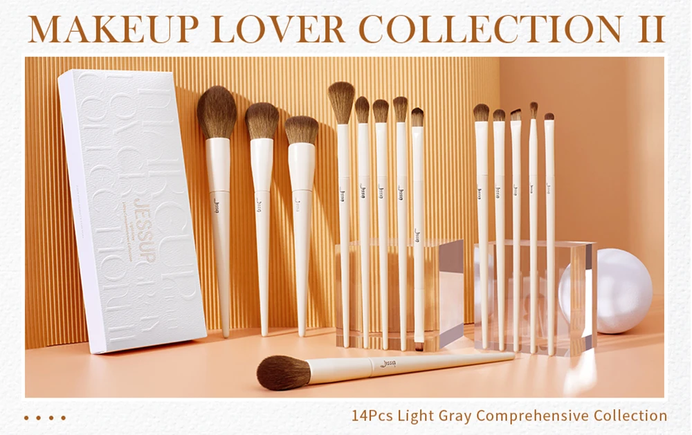 Jessup Makeup Brushes 14pc Makeup Brush Set Synthetic Foundation Brush Powder Contour Eyeshadow Liner Blending Highlight T329