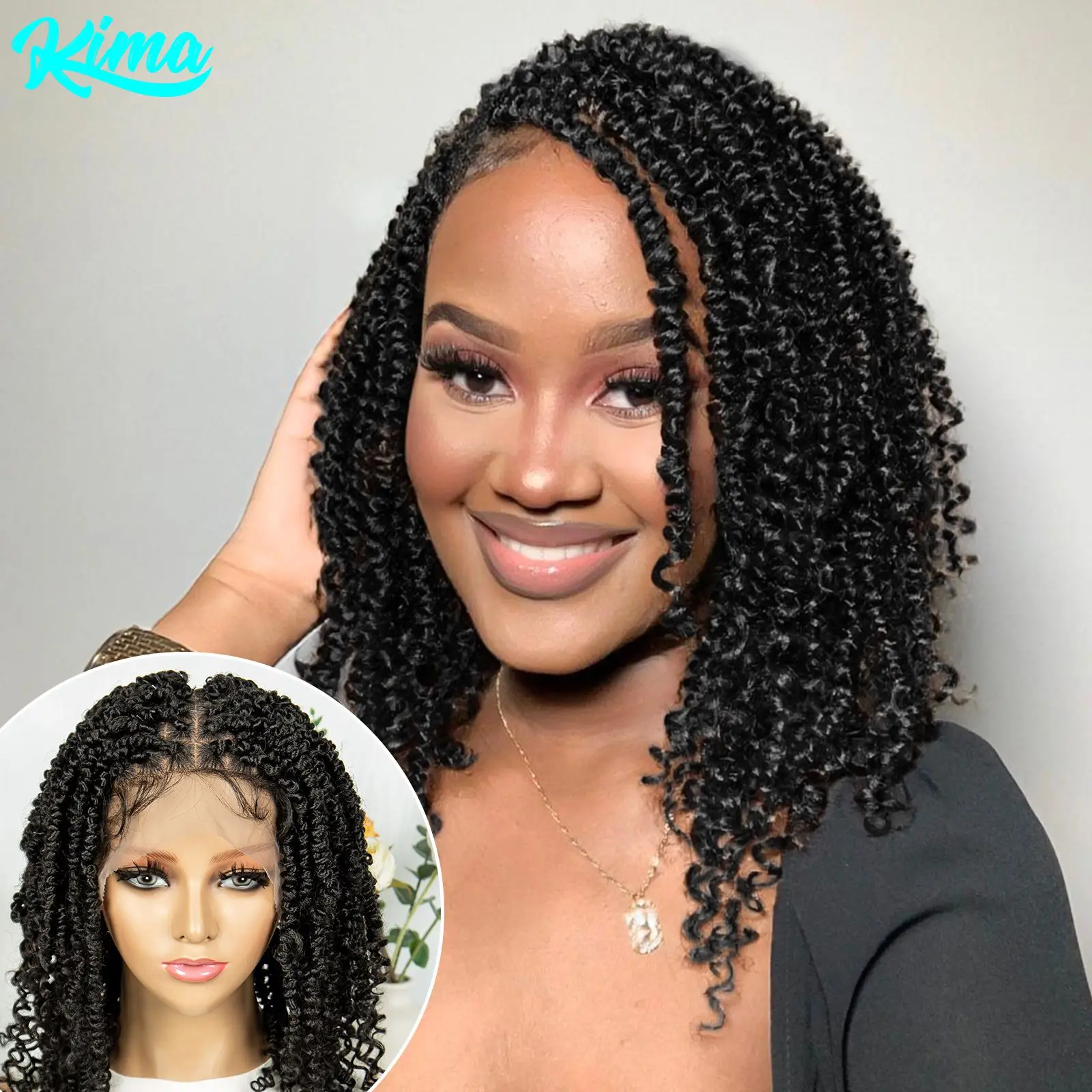 14Inch Full Lace Braided Wigs Synthetic Lace Frontal Twisted Braids Wigs with Baby Hair Knotless Box Braids Wig for Black Women