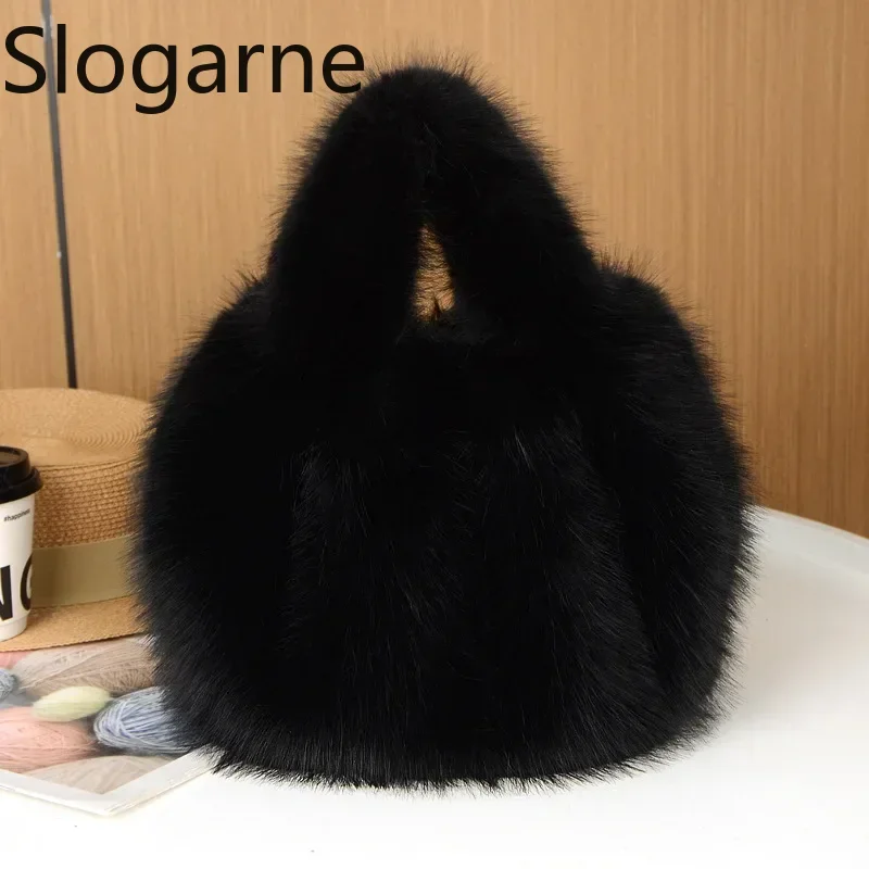 Super Cute Fluffy Bags Women's 2024 Winter Faux Fur Handbags Ladies Fashion  Brand Design Top Handle Bags Girl Furry Tote Clutch