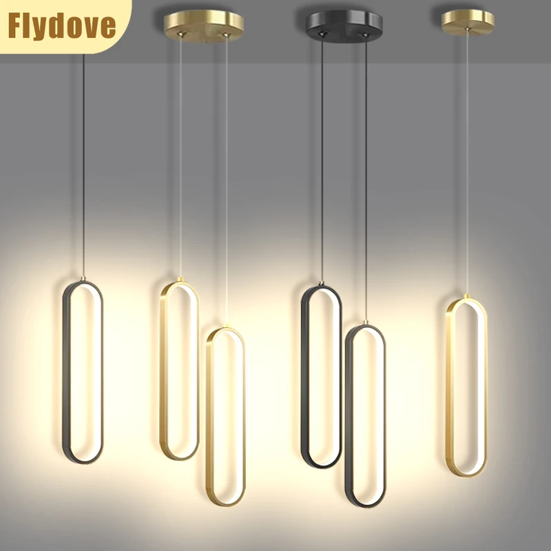 

Modern LED Black Gold Bedside Pendant Light Creative Living Room Dining Room Bedroom Lighting Decoration Fixtures Fixed Gloss