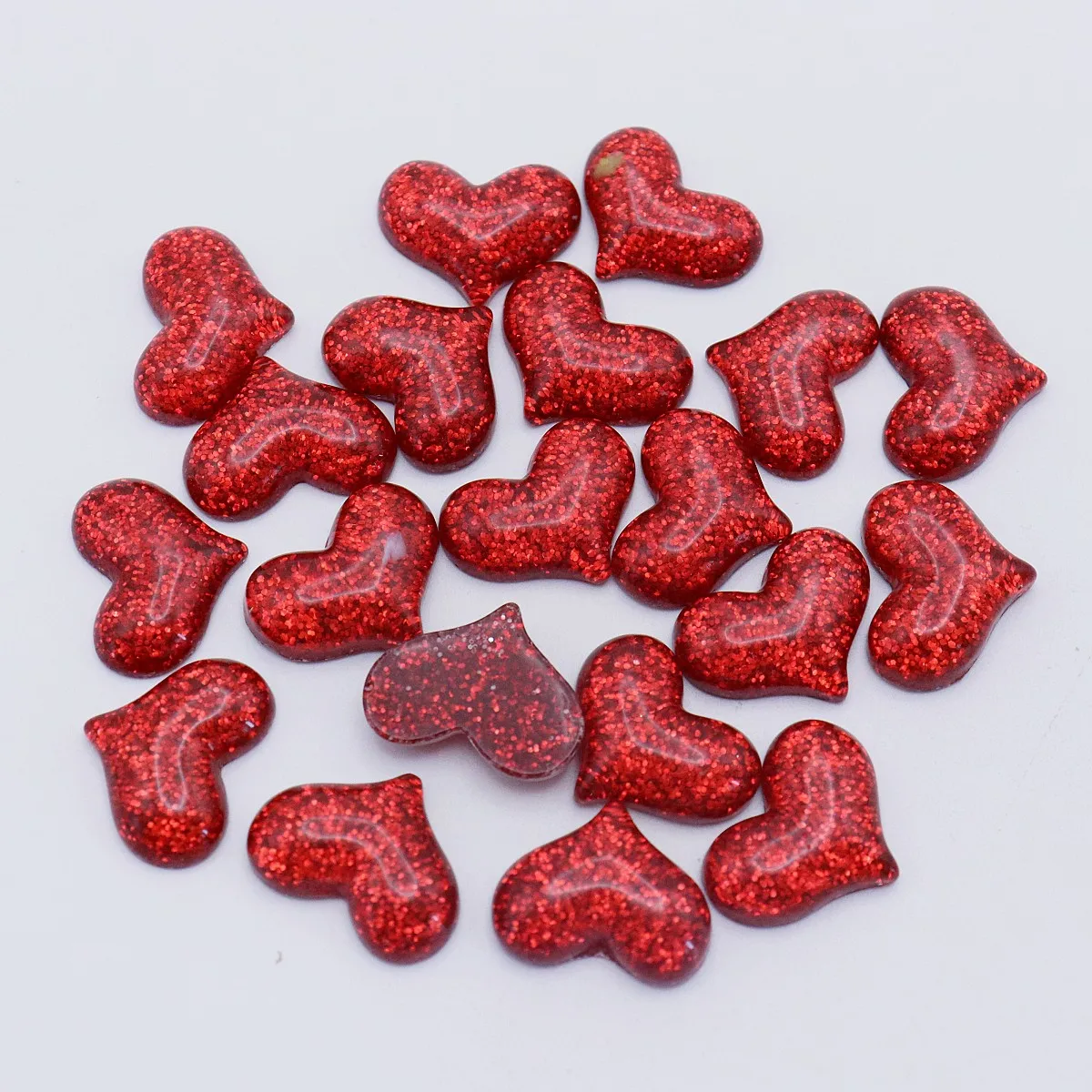 20 piezas 22x17mm rojo/plata brillante brillo corazón Flatbacks resina cabujones brillantes adornos para decoraciones de fundas de teléfono