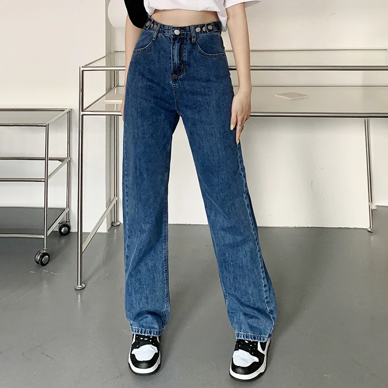 Fashion Boyfriend Baggy Jeans Women Clothes Girls Streetwear Trousers Female Ladies Slouchy Blue High Waist Straight Denim Pants