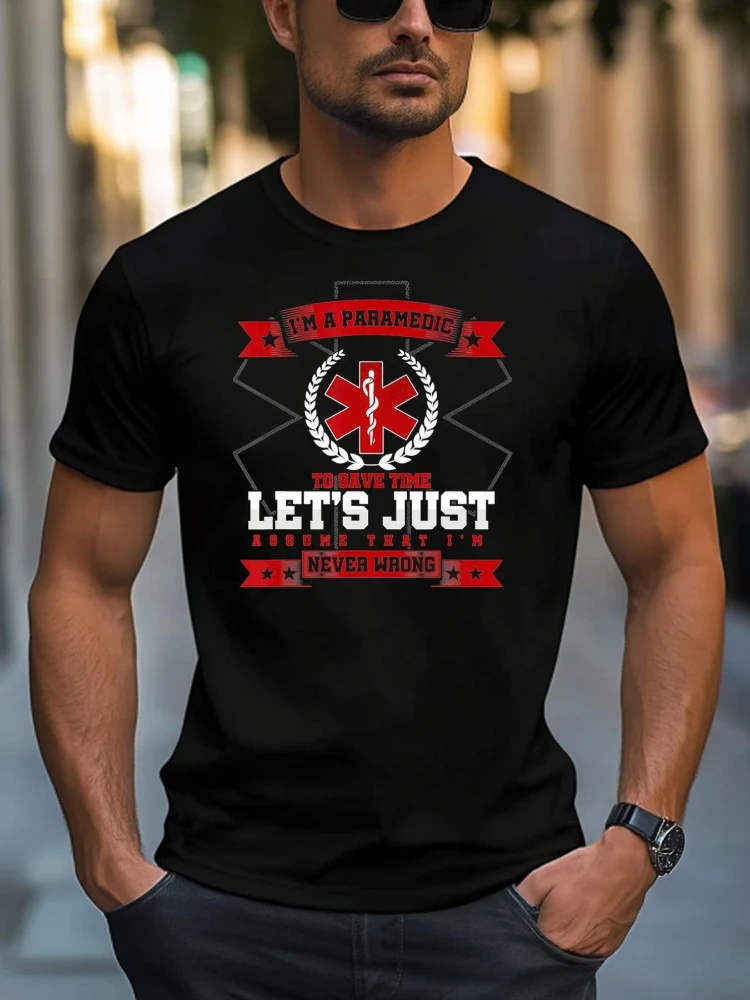 

Paramedic EMT EMS Emergency Medical Technician Med pattern -100% cotton summer short-sleeved O-neck men's printed T-shirt.