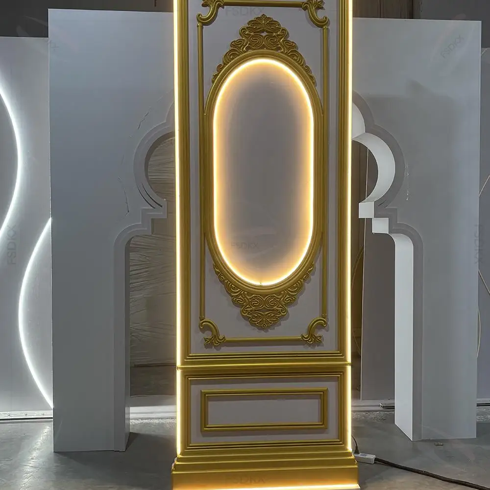 

FSDKX Luxury Gold 3d Craft Arch Royal Style Wedding Stage Backdrop Decoration Pvc Arch Stand