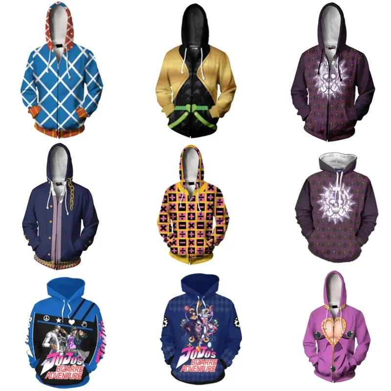 A Anime Jojo Bizarre Adventure Hoodie Sweatshirt Kira Yoshikage SAME Cosplay Costume Jojo Hood Hoodies Casual Zipper Jacket