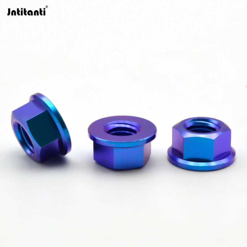 Jntitanti Gr5 Titanium hex flange Nut cap Spinlock Flange Nut M5 M6 M8 M10 M12  Flange nut for Bicycle Motorcycle Car