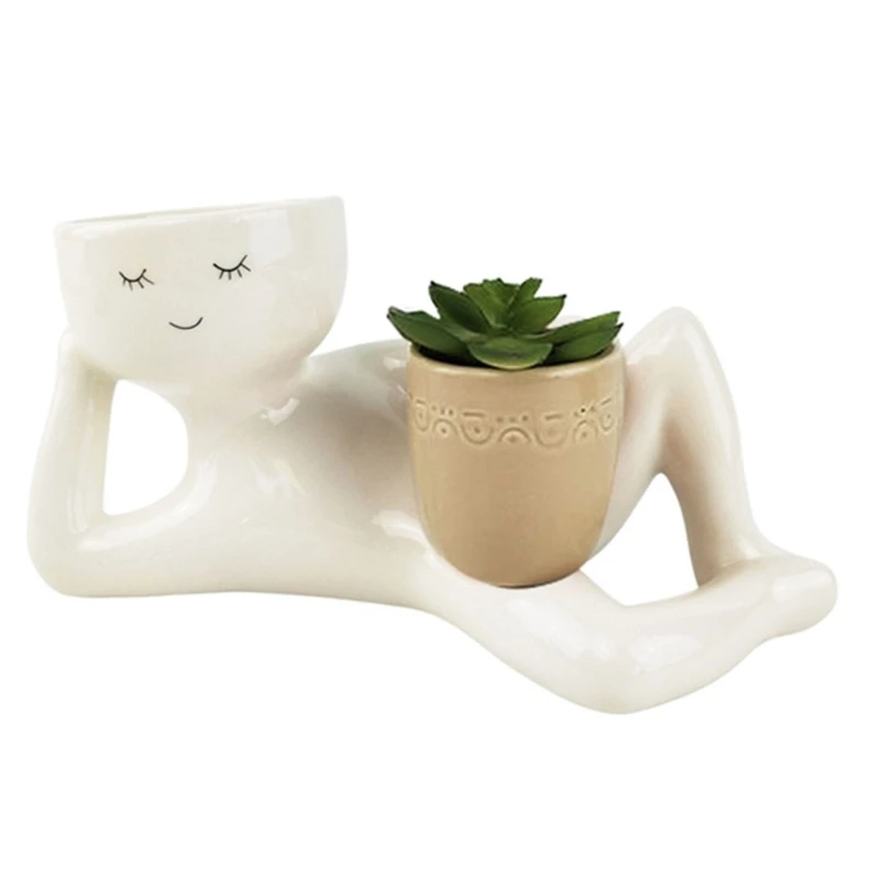 

Fake Succulents Plant Small Artificial Plant with White Human Shaped Pots Artificial Plant Potted Succulents Dropshipping