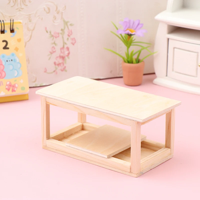 

1/12 Dollhouse Miniature Tea Table Desk Mini Wooden Furniture Model Dolls House Livingroom Accessories For Kid Pretend Play Toys