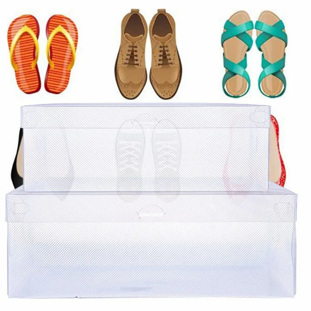 Hot 1PCSFold Plastic Shoes Case Thickened Transparent Drawer Case Plastic Shoe Boxes Stackable Box Shoe Organizer Shoe Box