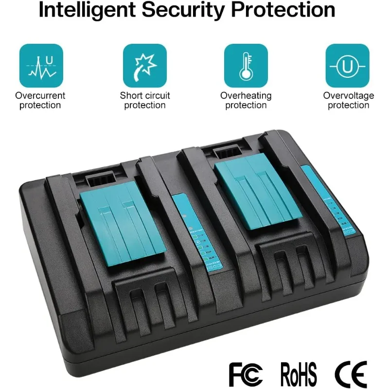 Portable Lithium Battery Charger Dual-port Battery Charger Compatible with For Makita 14.4V–18V Lithium Batteries Fast Charging