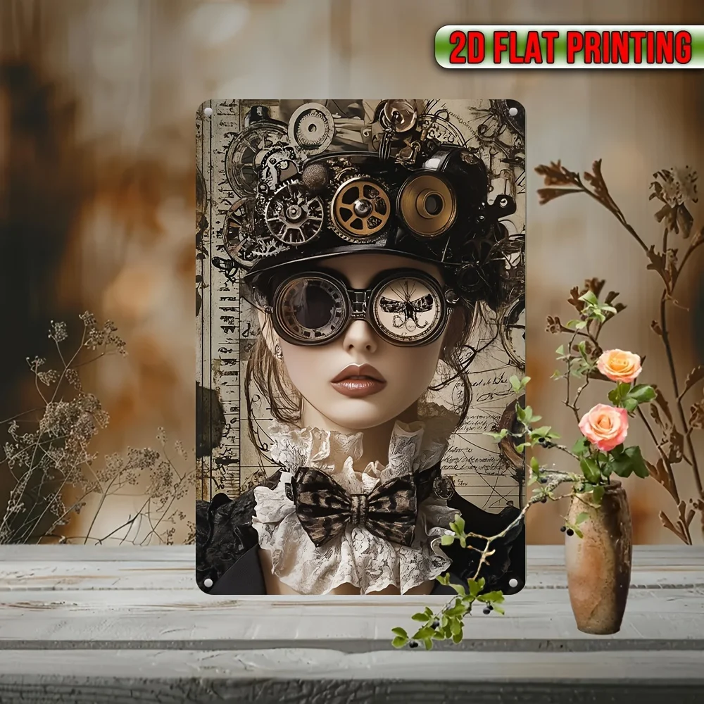 1Pcs Steampunk Gear Metal Tin Sign,12x8In Vintage Wall Decor,Indoor Outdoor No Power Needed for Home Office Industrial Space