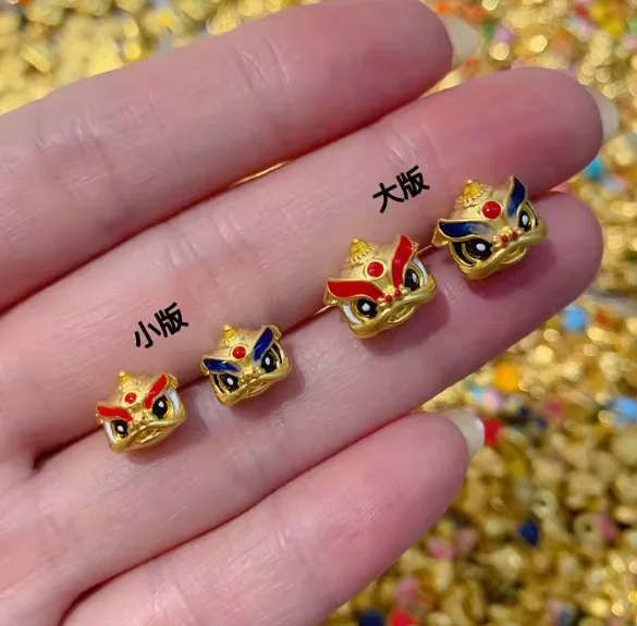 

999 real gold lion charms 24k pure gold loose beads diy bracelet fine gold lion dance