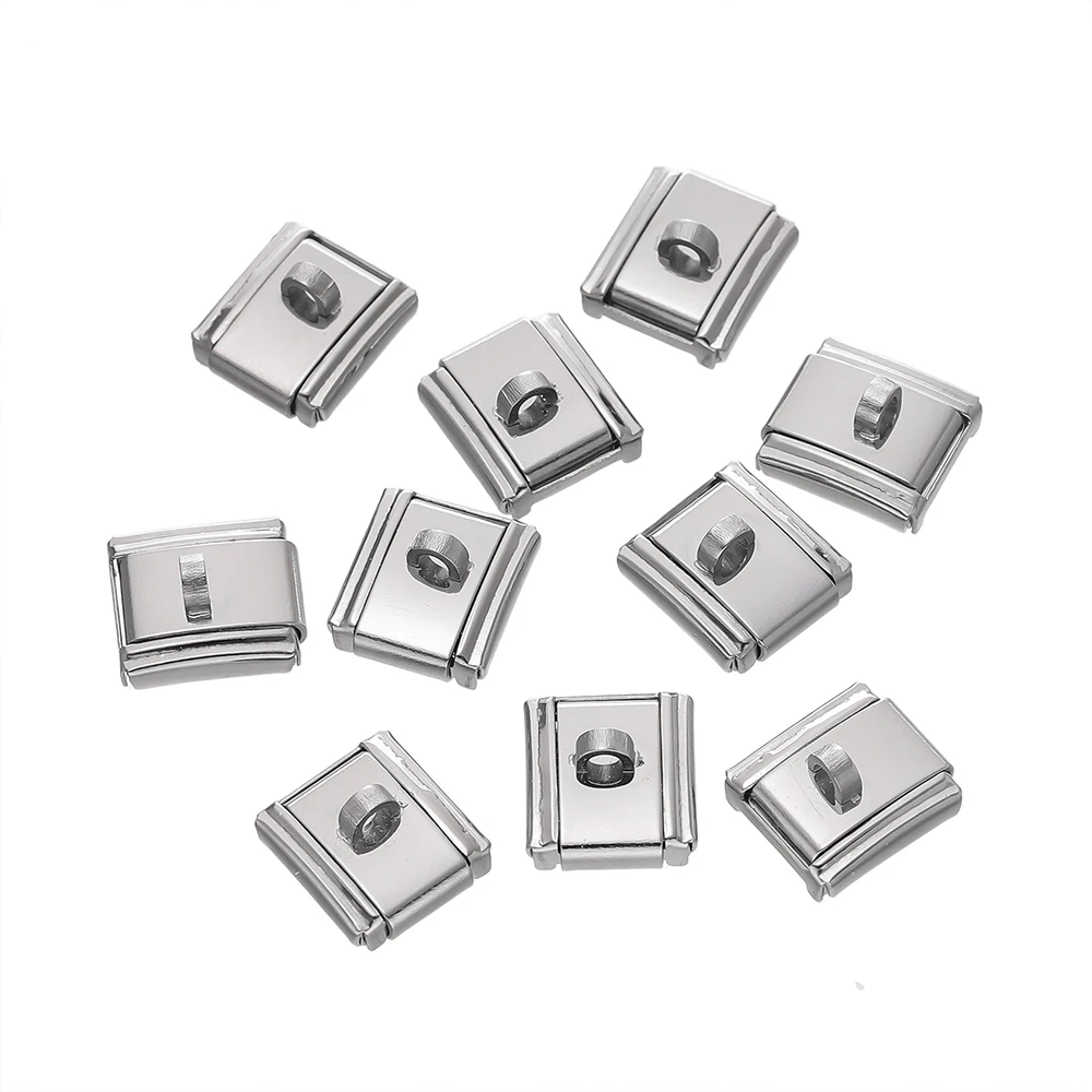 Liens italiens en acier inoxydable pour bracelets avec anneau pour femmes, bijoux de bricolage, accessoires de direction, 9x10mm, 1 pièce par lot