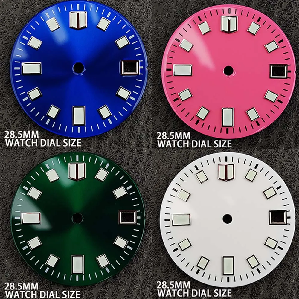 Fashion 28.5MM Dial Green Luminous Single Calendar Watch Dial Fits for NH35 Movement