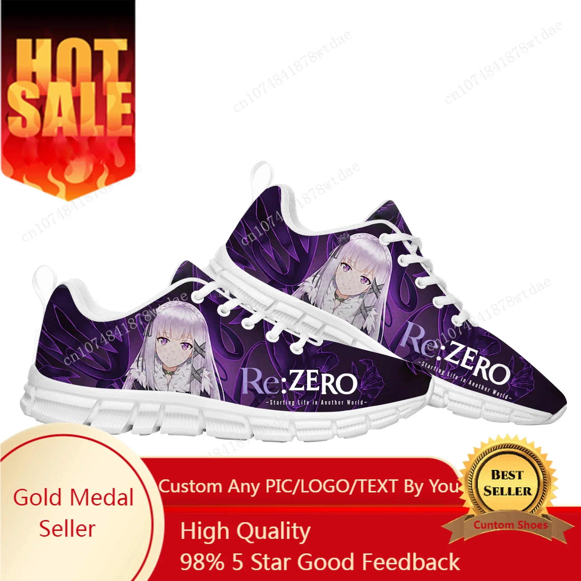 Re:Zero Shoes Mens Womens Teenager Kids Children Sneakers Japanese Anime Emilia High Quality Manga Comics Sneaker Custom Shoes