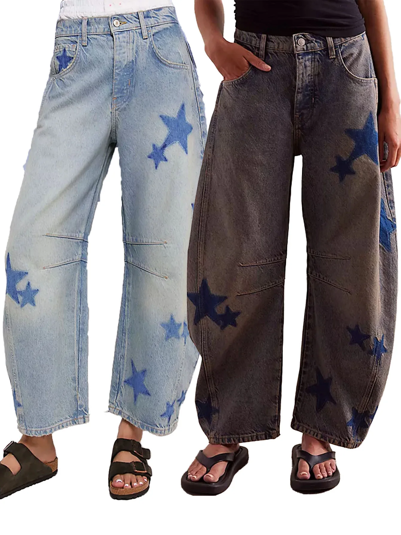 European Autumn Retro Blue Wide Leg Pants Women Hip Pop Loosen Fit Denim Trousers Y2k Female