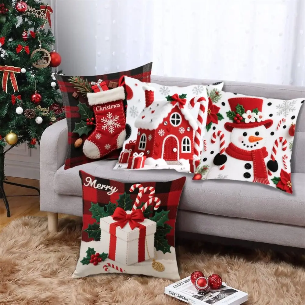 

Christmas Cushion Cover Christmas Tree Pattern Santa Claus Cartoon Christmas Cover Square Shape Elk Decorative