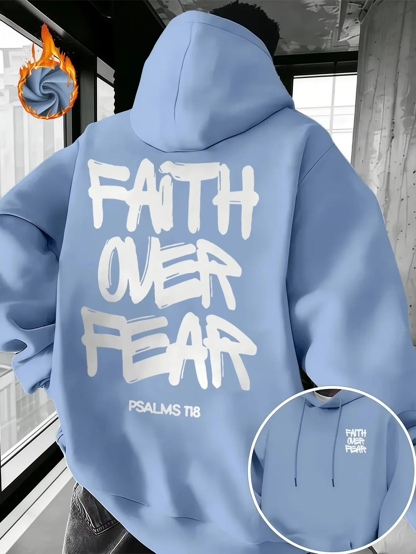 Men Faith Over Fear Hoodie Psalms 118 Bible Verse Print Black Oversized Christian Pullover Streetwear Sweatshirt Autumn Winter