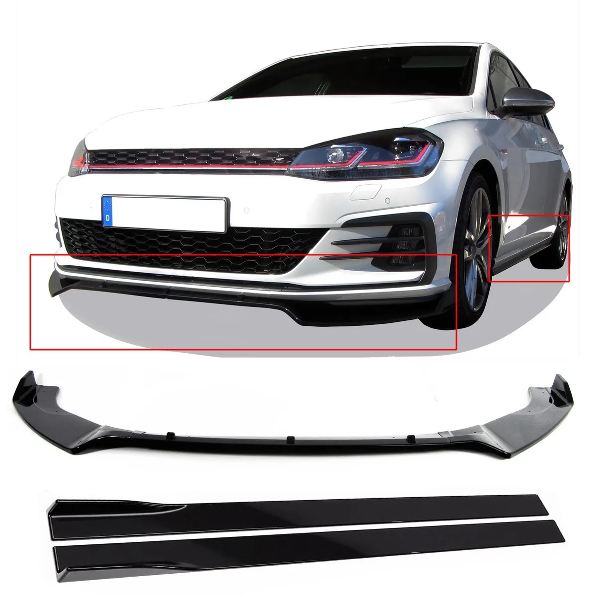 FOR 2015-2021 VW GOLF R GTI MK7 MK7.5 Front Bumper Lip Spoiler Splitter Body Kit