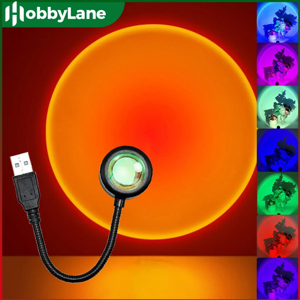 Led Sunset Lamp Projector Portable USB Sunset Lamp Colorful Flexible Adjustable Background Atmosphere Rainbow Neon Night Light