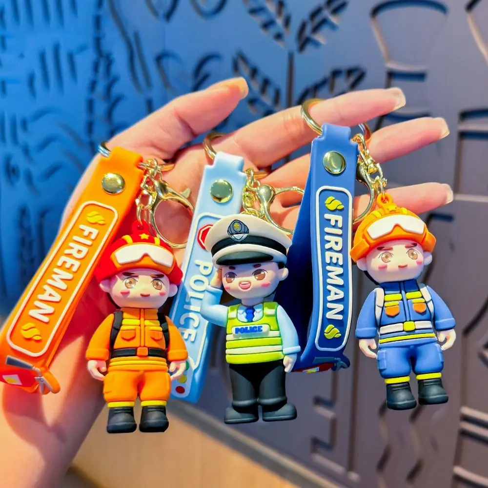 Creative Souvenir Firefighter Police Keychain Backpack Pendant Car Key Holder Key Ring Decorative Cute Commemoration Keyring