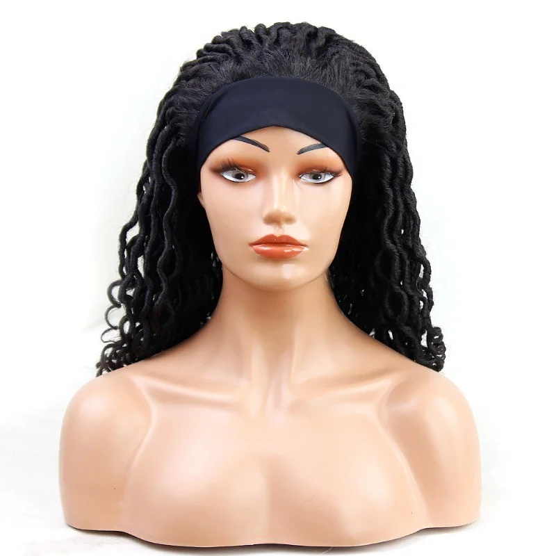 Women's Spiral Curly Fluffy 3/4 Half Full Wig Headband Black Hair Wigs
