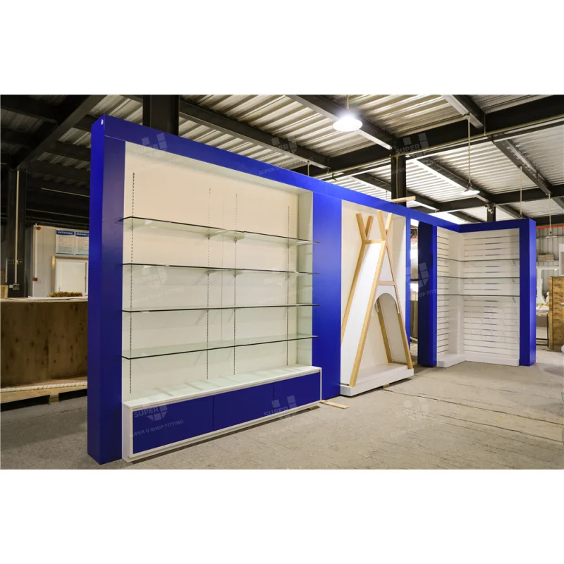 (customized)Custom Retail Glass Shelving Commercial Retail Store Furniture China Manufacturers Wall Glass Shop Shelves Design